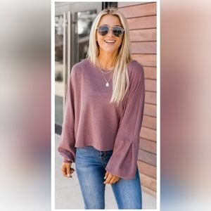 Pink Lily Burgundy Long Sleeve Blouse